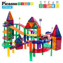 Picasso Tiles segulkubbar - 80 stk. BÍLABRAUT + 2 led bílar