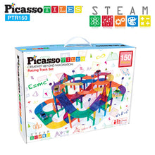 Picasso Tiles segulkubbar  - 150 stk. BÍLABRAUT + 4 led bílar